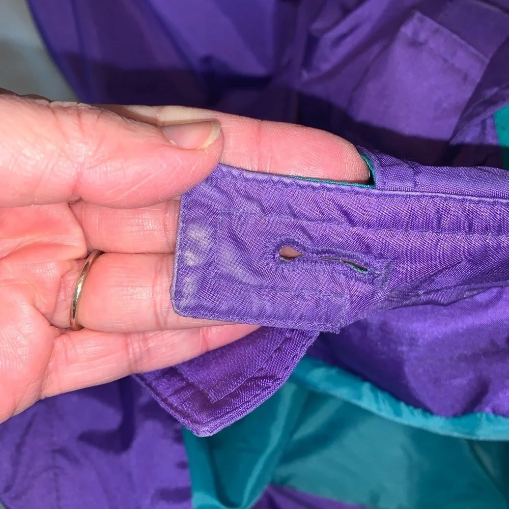 J. Gallery Purple and Teal long double breasted trench coat vintage 80’s size 12